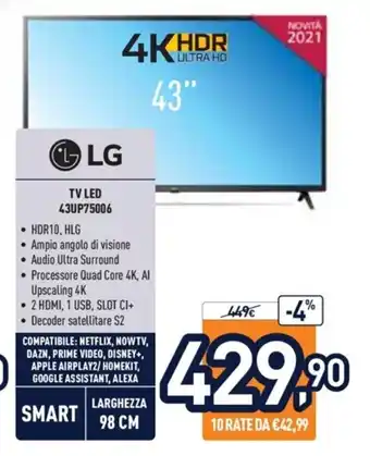 Unieuro LG TV Led 43UP75006 offerta