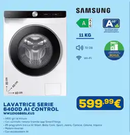 Euronics SAMSUNG LAVATRICE SERIE 6400D AI CONTROL WW11DG6B85LKU3 offerta