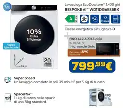 Euronics SAMSUNG Lavasciuga EcoDosatore 1.400 giri BESPOKE AI WD11DG6B85BK offerta