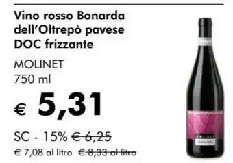Molinet vino rosso bonarda dell'oltrepo pavese doc frizzante