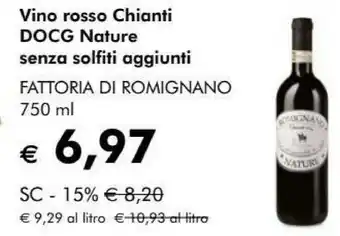 NaturaSì Fattoria di romignano vino rosso chianti docg nature senza solfiti aggiunti offerta