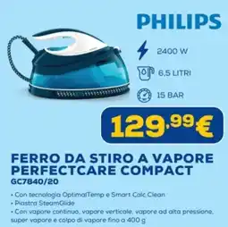 Euronics Philips ferro da stiro a vapore perfectcare compact GC7840/20 offerta
