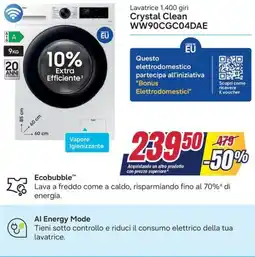 Trony SAMSUNG Lavatrice 1.400 giri Crystal Clean WW90CGC04DAE offerta