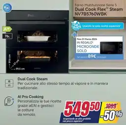 Trony SAMSUNG Forno Multifunzione Serie 5 Dual Cook Flex Steam NV7B5760WBK offerta
