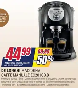 Trony DE LONGHI MACCHINA CAFFÈ MANUALE EC201CD.B offerta