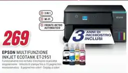 Trony EPSON MULTIFUNZIONE INKJET ECOTANK ET-2951 offerta