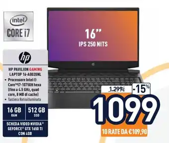 Unieuro Hp Pavilion Gaming Laptop 16-A0020NL offerta