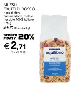 Esselunga Esselunga equilibrio müesli frutti di bosco ricco di fibre, con mandorle, mele e nocciole 100% italiane offerta