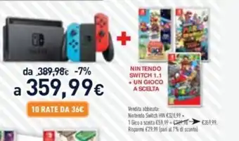 Unieuro Nintendo Switch 1.1 + Un Gioco A Scelta offerta