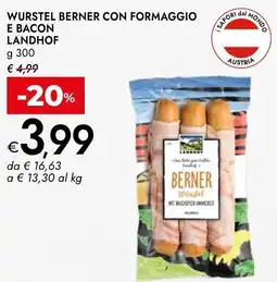 Bennet Wurstel berner con formaggio e bacon LANDHOF offerta