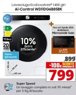 Comet SAMSUNG Lavasciuga EcoDosatore 1.400 giri Ai-Control WD11DG6B85BK offerta