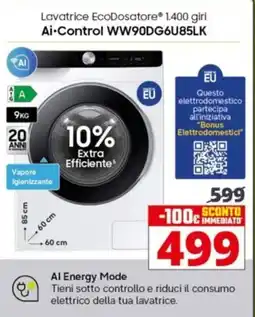 Comet SAMSUNG Lavatrice EcoDosatore 1.400 giri Ai-Control WW90DG6U85LK offerta