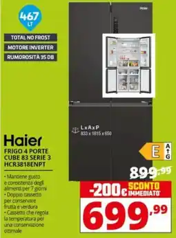 Comet Haier FRIGO 4 PORTE CUBE 83 SERIE 3 HCR3818ENPT offerta