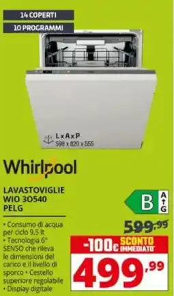 Comet Whirlpool LAVASTOVIGLIE WIO 30540 PELG offerta