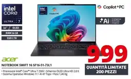 Comet acer NOTEBOOK SWIFT 16 SF16-51-73L1 offerta