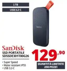 Comet SanDisk SSD PORTATILE SDSSDE301T00G26 offerta