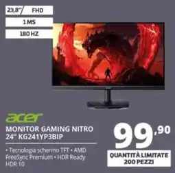 Comet acer MONITOR GAMING NITRO 24" KG241YP3BIP offerta