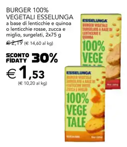 Esselunga Burger 100% vegetali esselunga a base di lenticchie e quinoa o lenticchie rosse, zucca e miglio, surgelati offerta