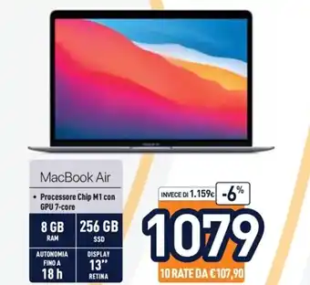 Unieuro MacBook Air Processore Chip M1 con GPU 7-core offerta