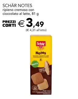 Esselunga Schär notes ripieno cremoso con cioccolato al latte offerta