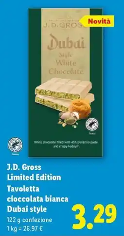 Lidl J.D. Gross Limited Edition Tavoletta cioccolata bianca Dubai style offerta