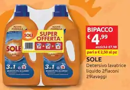 Ipersoap SOLE Detersivo lavatrice liquido 2flaconi offerta