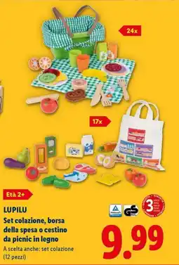 Lidl LUPILU Set colazione, borsa della spesa o cestino da picnic in legno offerta