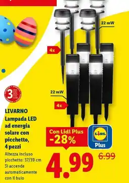 Lidl LIVARNO Lampada LED ad energia solare con picchetto, 4 pezzi offerta