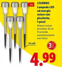 Lidl LIVARNO Lampada LED ad energia solare con picchetto, 5 pezzi offerta