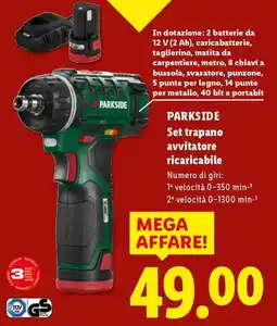 Lidl PARKSIDE Set trapano avvitatore ricaricabile offerta