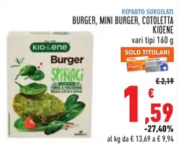 Conad Burger, mini burger, cotoletta KIOENE offerta