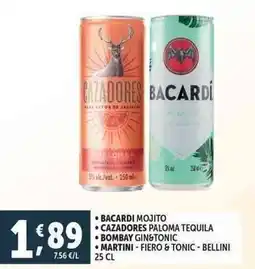 Deco Supermercati Bacardi mojito, cazadores paloma tequila, bombay gin&tonic, martini offerta