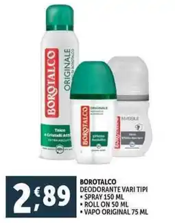 Deco Supermercati Borotalco deodorante spray Roll on vapo Original offerta
