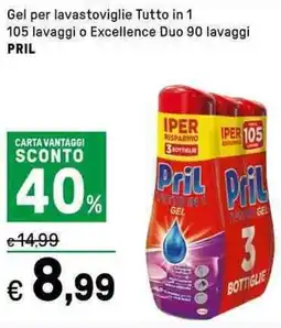 Iper La Grande Gel per lavastoviglie Tutto in 1 o Excellence Duo PRIL offerta
