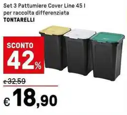 Iper La Grande Set 3 Pattumiere Cover Line per raccolta differenziata TONTARELLI offerta