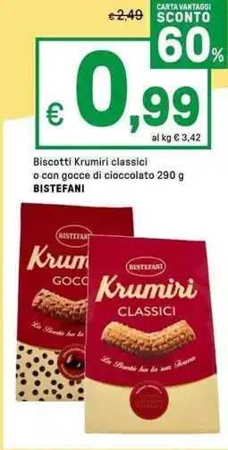 Iper La Grande Biscotti Krumiri classici o con gocce di cioccolato BISTEFANI offerta