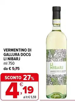Iperal Vermentino di gallura docg LI NIBARJ offerta