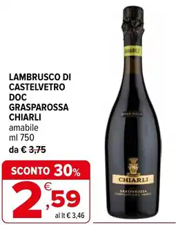 Iperal Lambrusco di castelvetro doc grasparossa CHIARLI offerta