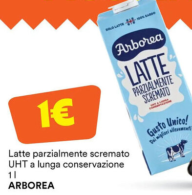 Unes Latte parzialmente scremato UHT a lunga conservazione ARBOREA offerta