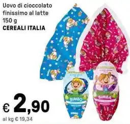 Iper La Grande Uovo di cioccolato finissimo al latte CEREALI ITALIA offerta