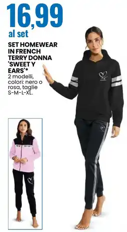 Eurospin Set homewear in french terry donna 'sweet y ears' offerta