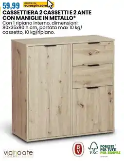 Eurospin Cassettiera 2 cassetti e 2 ante con maniglie in metallo offerta