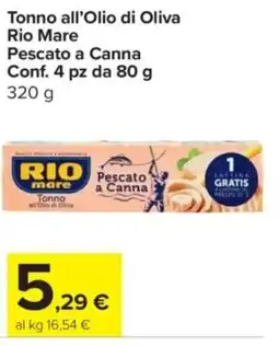 Carrefour Express Tonno all'Olio di Oliva Rio Mare Pescato a Canna Conf. 4 pz da offerta