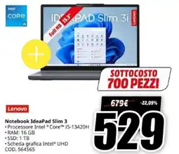 MediaWorld Lenovo Notebook IdeaPad Slim 3 offerta