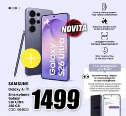 MediaWorld SAMSUNG Smartphone Galaxy S26 Ultra 256 GB offerta
