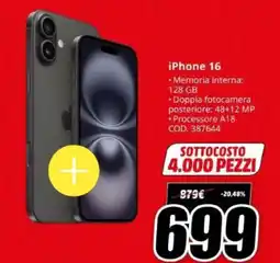 MediaWorld iPhone 16 offerta