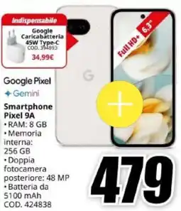 MediaWorld Google Smartphone Pixel 9A offerta