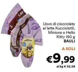 Unes Uovo di cioccolato al latte Kucciolotti, Minions o Hello Kitty BAULI offerta