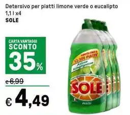 Iper La Grande Detersivo per piatti limone verde o eucalipto SOLE offerta