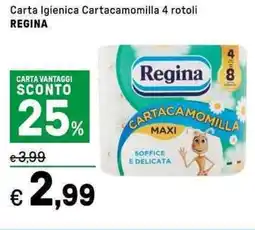Iper La Grande Carta Igienica Cartacamomilla 4 rotoli REGINA offerta